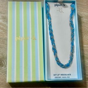Piper·K Braided Necklace - Blue Cord & Silver, Nickel-Free, Adjustable 16–19”